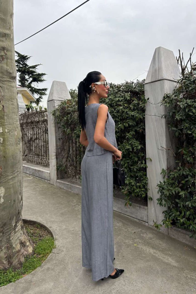 LINEN CASUAL BLOUSE+TROUSERS WOMEN SET GREY/GRI - 6
