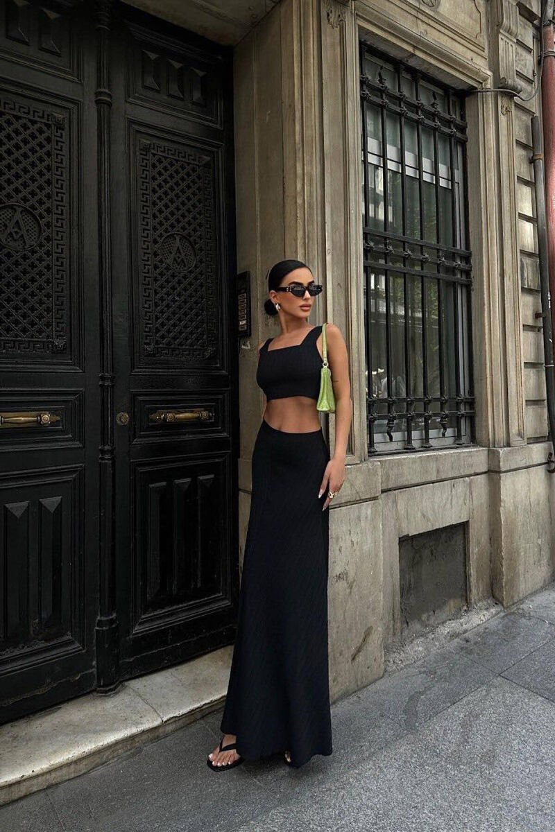 LINEN CROP + SKIRT WOMEN SET BLACK/ E ZEZE - 1
