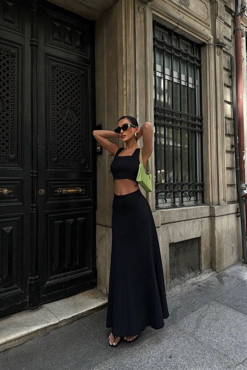 LINEN CROP + SKIRT WOMEN SET BLACK/ E ZEZE - 2