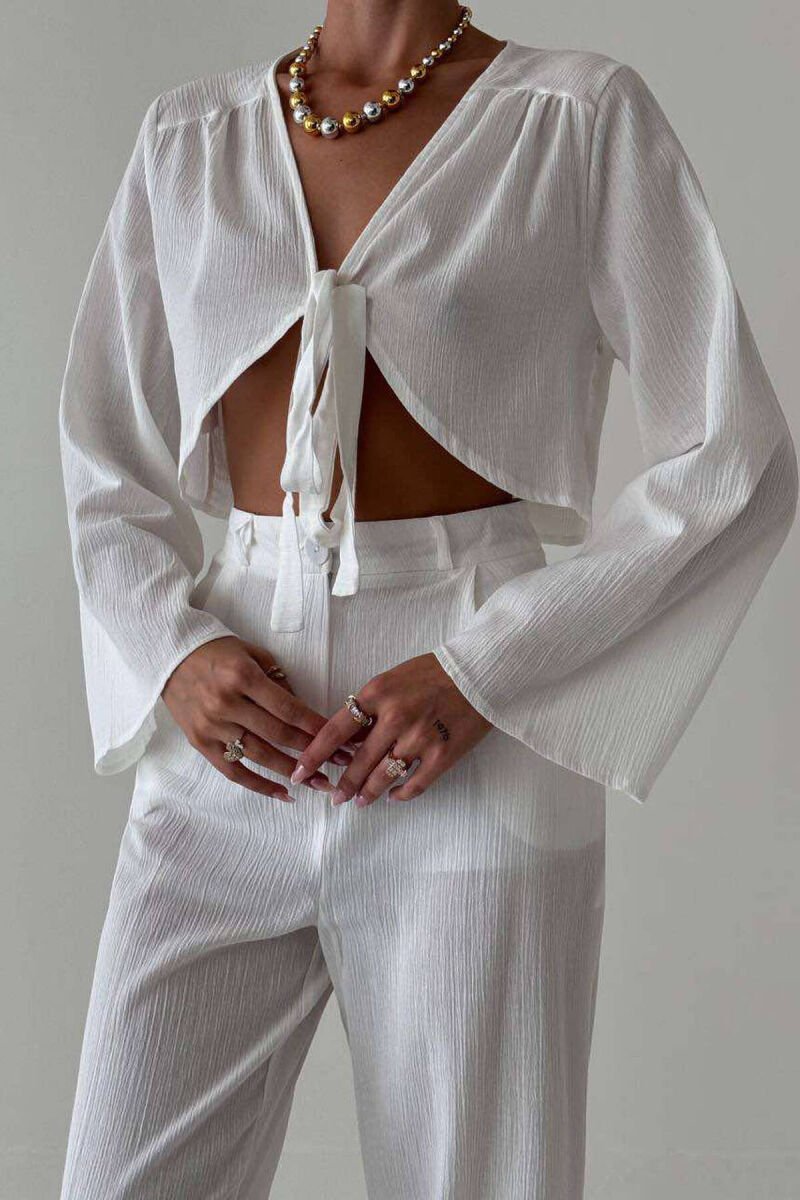 LINEN CROP+TROUSERS WOMAN SET WHITE-E BARDHE - 2