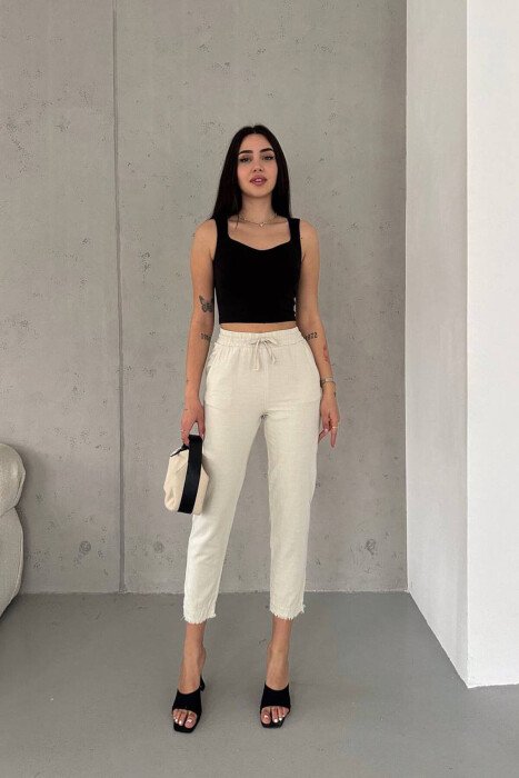 LINEN LACING ONE COLOR WOMAN TROUSERS LIGHT BEIGE/BZHZB 