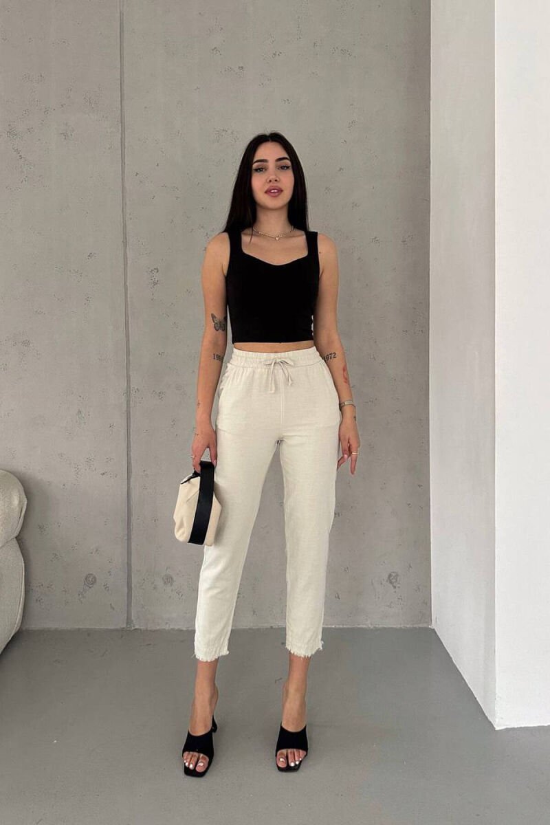 LINEN LACING ONE COLOR WOMAN TROUSERS LIGHT BEIGE/BZHZB - 1