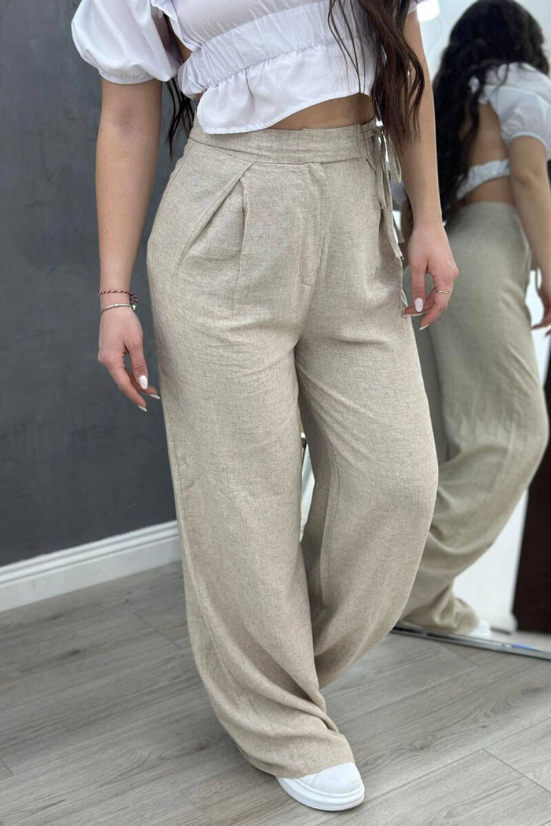 LINEN LACING WOMAN TROUSERS BEIGE/BEZHE - 1