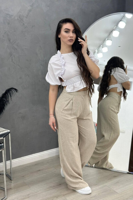 LINEN LACING WOMAN TROUSERS BEIGE/BEZHE - 2