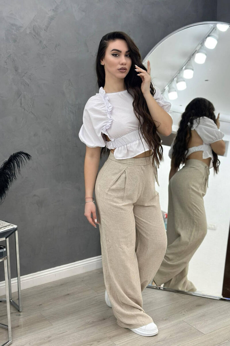 LINEN LACING WOMAN TROUSERS BEIGE/BEZHE - 2