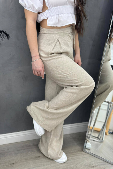 LINEN LACING WOMAN TROUSERS BEIGE/BEZHE - 3