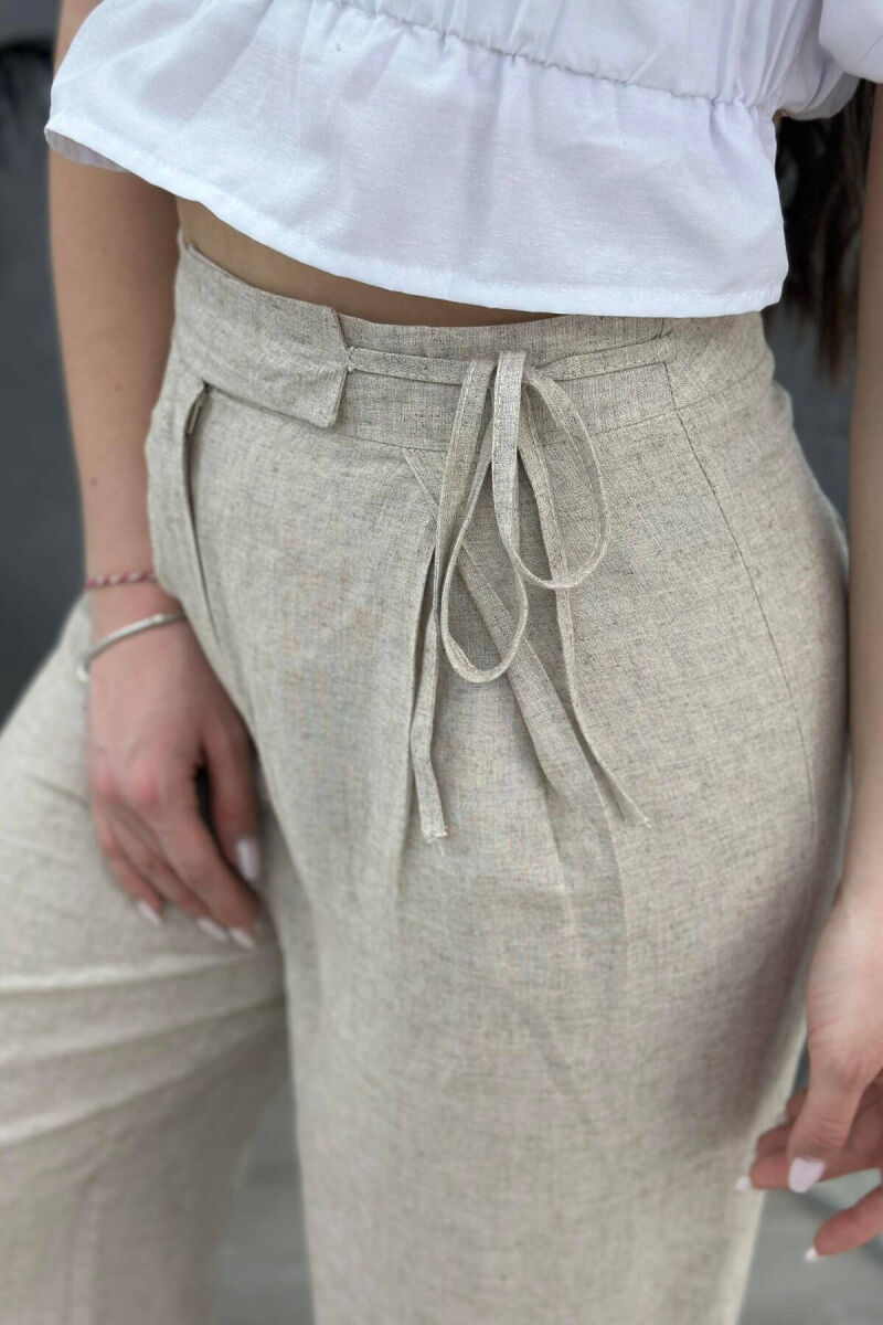 LINEN LACING WOMAN TROUSERS BEIGE/BEZHE - 4