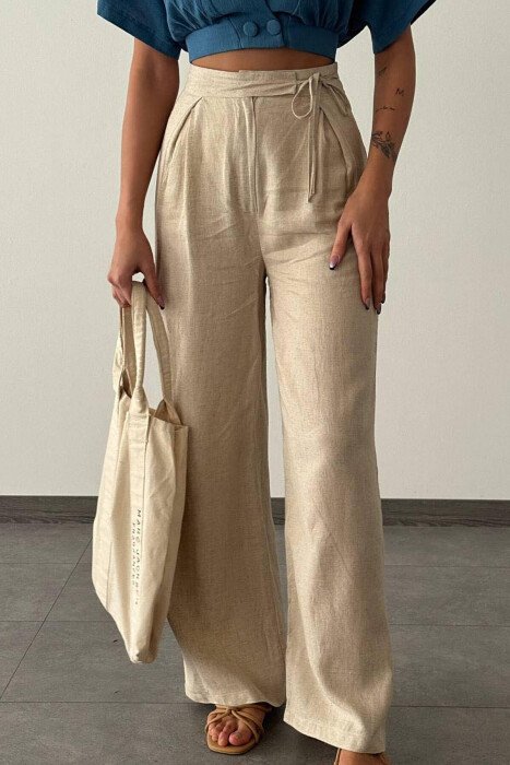 LINEN LACING WOMAN TROUSERS LIGHT BEIGE/BZHZB 