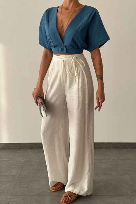 LINEN LACING WOMAN TROUSERS WHITE-E BARDHE - 2