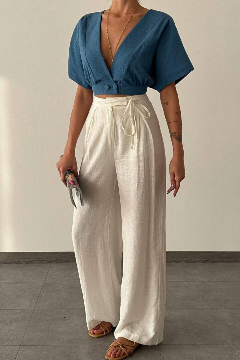 LINEN LACING WOMAN TROUSERS WHITE-E BARDHE - 2
