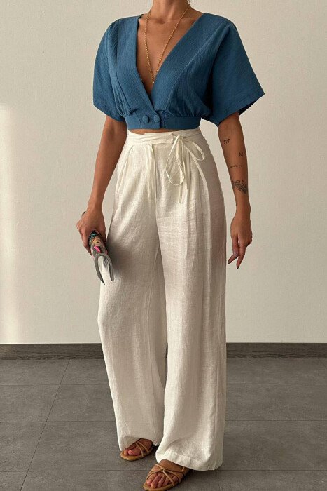 LINEN LACING WOMAN TROUSERS WHITE-E BARDHE - 2