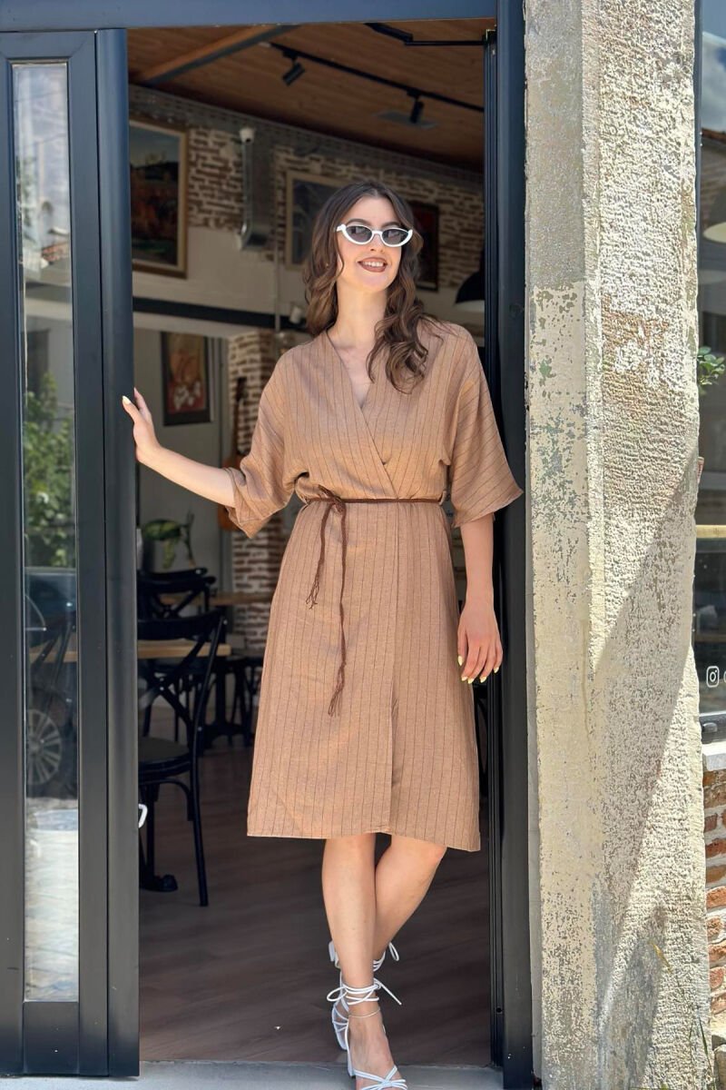 LINEN LINE WOMAN DRESS BROWN/KAFE - 1