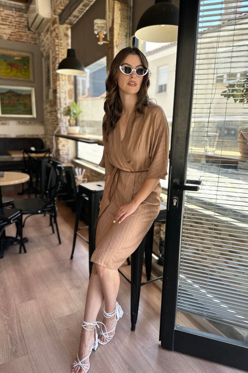 LINEN LINE WOMAN DRESS BROWN/KAFE - 2