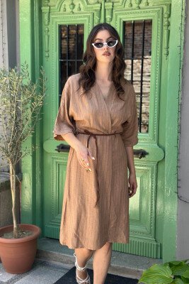 LINEN LINE WOMAN DRESS BROWN/KAFE - 3