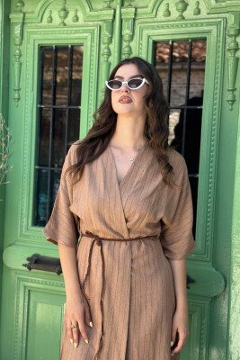 LINEN LINE WOMAN DRESS BROWN/KAFE - 4