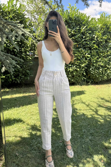 LINEN LINES WOMAN TROUSERS BEIGE/BEZHE - 6