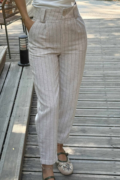 LINEN LINES WOMAN TROUSERS BEIGE/BEZHE - 3