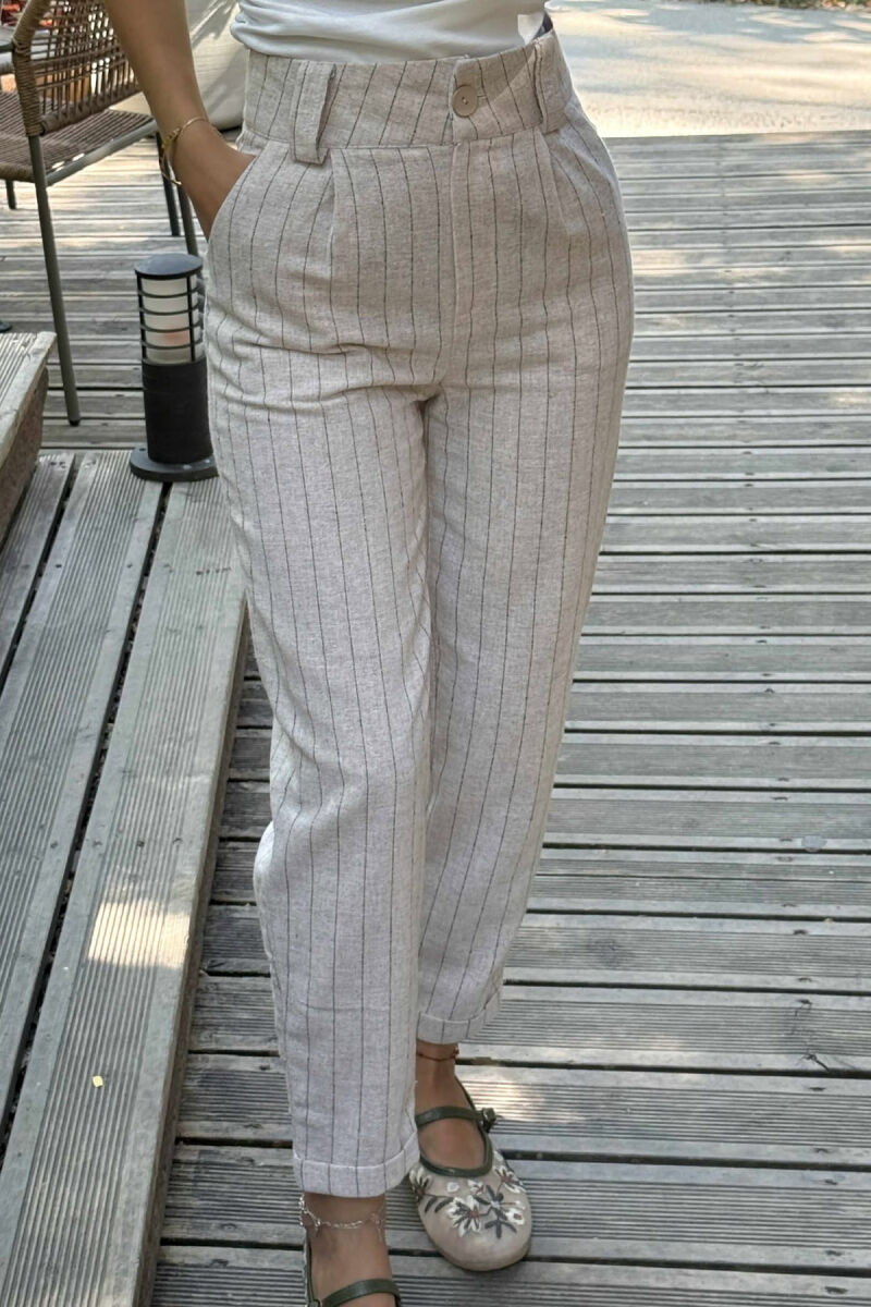 LINEN LINES WOMAN TROUSERS BEIGE/BEZHE - 3