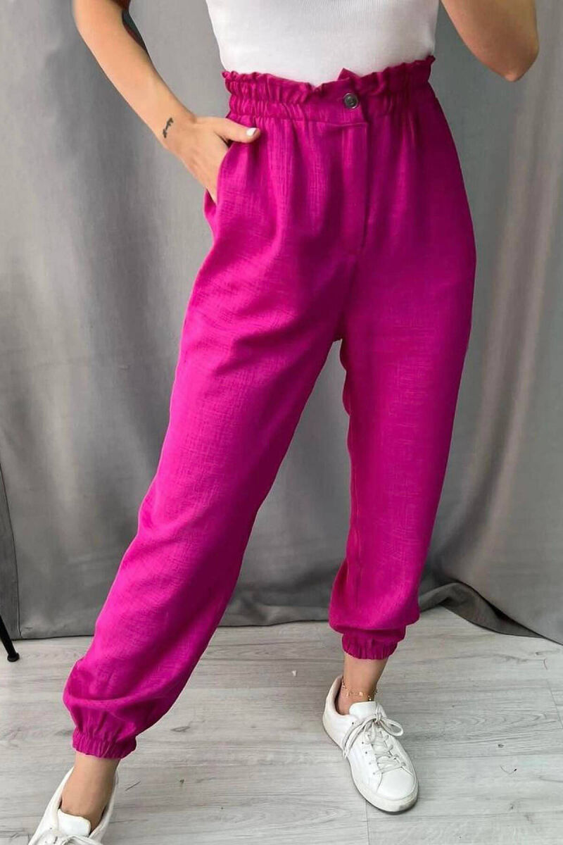 LINEN ONE COLOR WOMAN TROUSERS FUCHSIA/CIKLAMI - 2