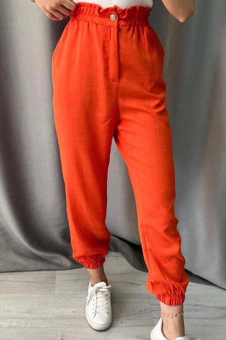 LINEN ONE COLOR WOMAN TROUSERS ORANGE/PORTOKALLI - KLAUDIO FASHION