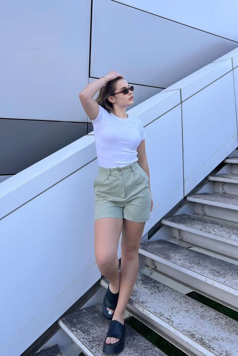 LINEN ONE COLOR WOMEN SHORTS MINT/MENTE - 1