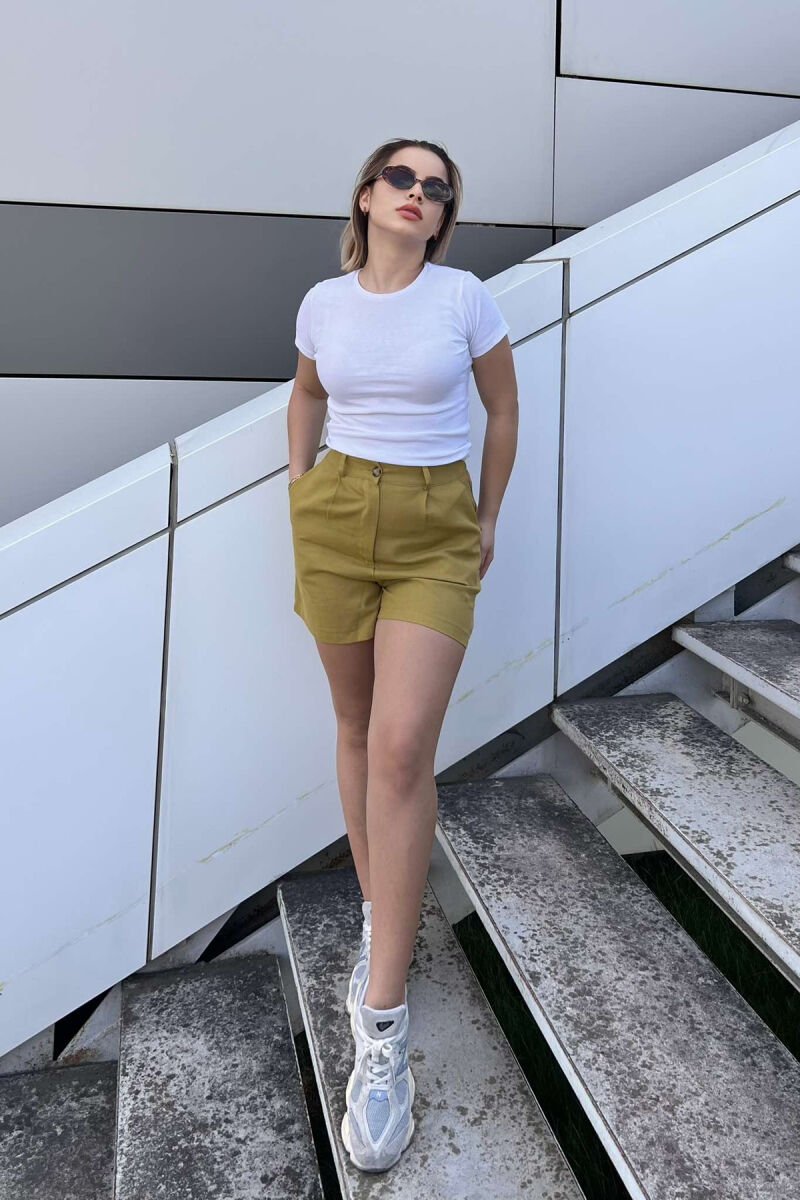 LINEN ONE COLOR WOMEN SHORTS OLIVE/ULLI - 1