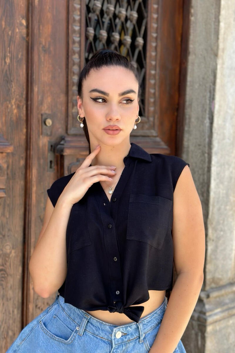 LINEN SHIRT FOR WOMEN BLACK/ E ZEZE - 1