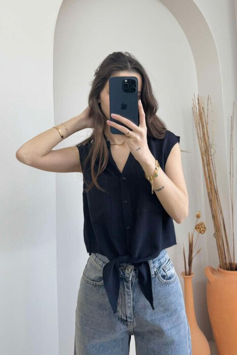 LINEN SHIRT FOR WOMEN BLACK/ E ZEZE - 2