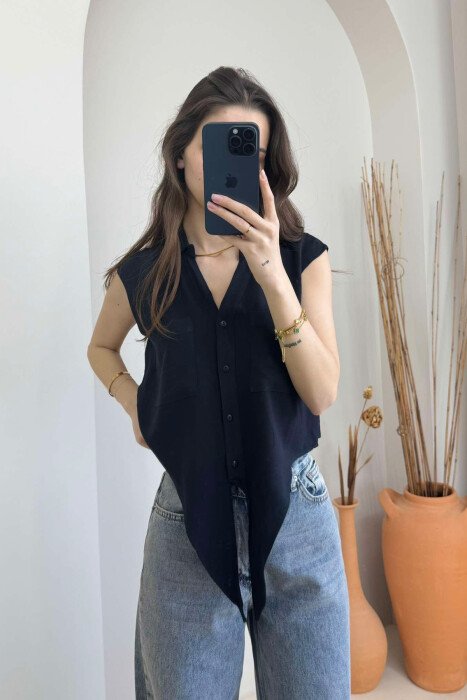 LINEN SHIRT FOR WOMEN BLACK/ E ZEZE - 4