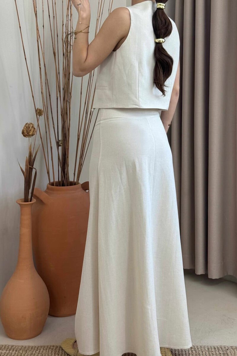 LINEN VEST+SKIRT WOMAN SET CREAM/KREM - 2