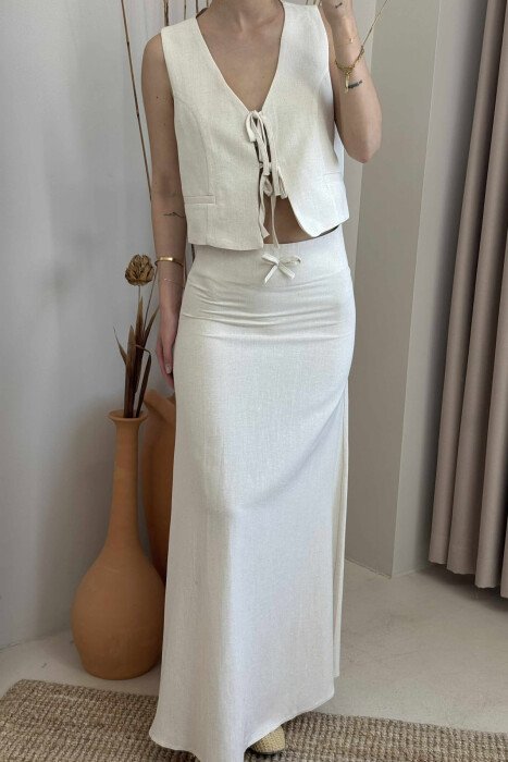 LINEN VEST+SKIRT WOMAN SET CREAM/KREM - 3