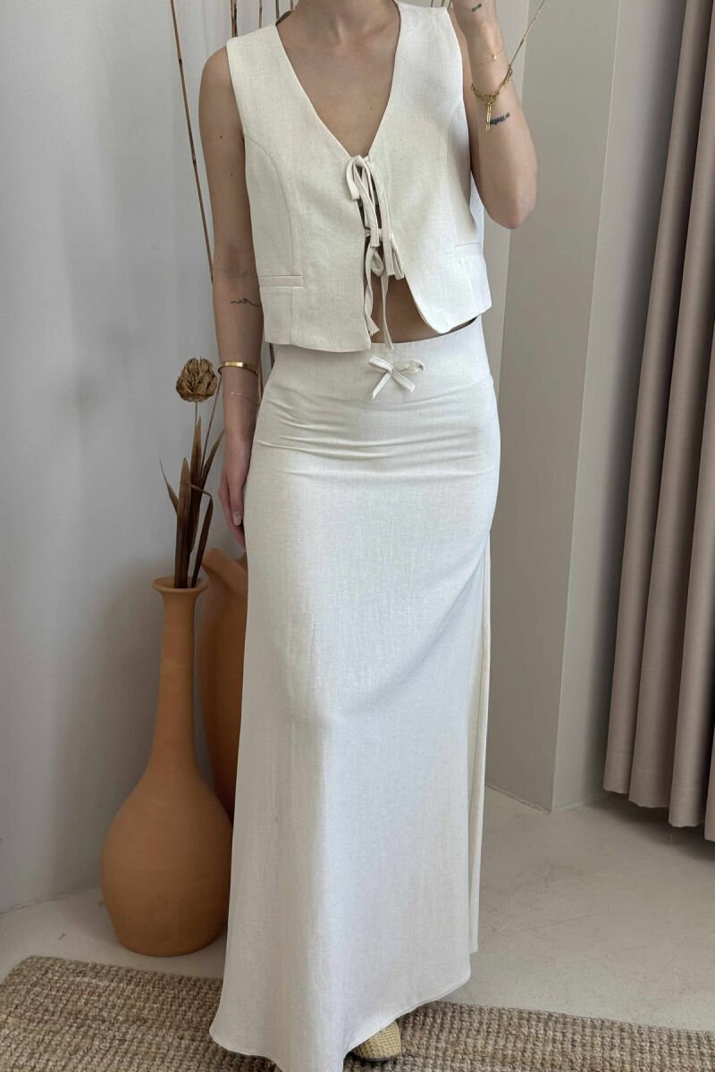 LINEN VEST+SKIRT WOMAN SET CREAM/KREM - 3