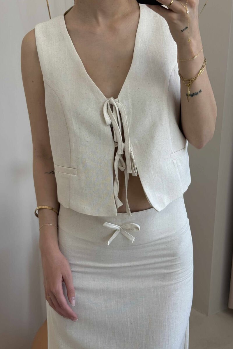 LINEN VEST+SKIRT WOMAN SET CREAM/KREM - 4