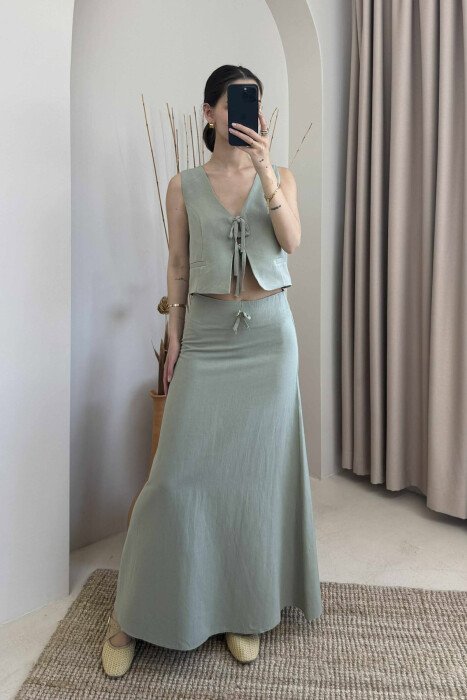 LINEN VEST+SKIRT WOMAN SET GREEN/JESHILE - 1
