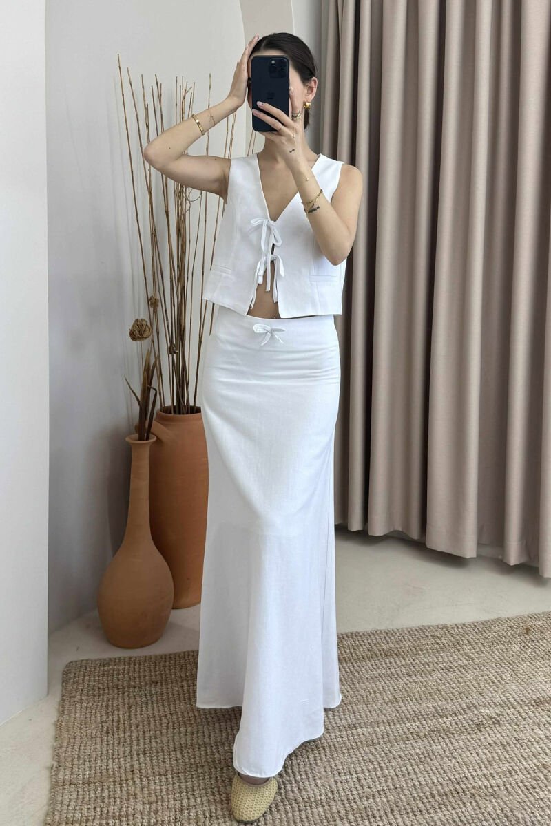 LINEN VEST+SKIRT WOMAN SET WHITE-E BARDHE - 1