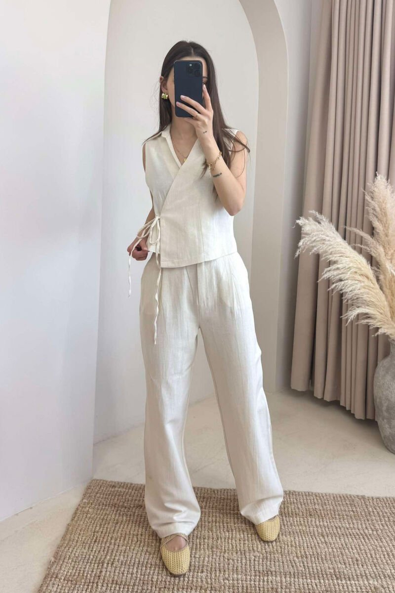 LINEN VEST+TROUSERS WOMAN SET CREAM/KREM - 2