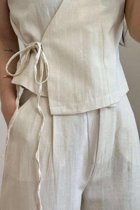 LINEN VEST+TROUSERS WOMAN SET CREAM/KREM - 3