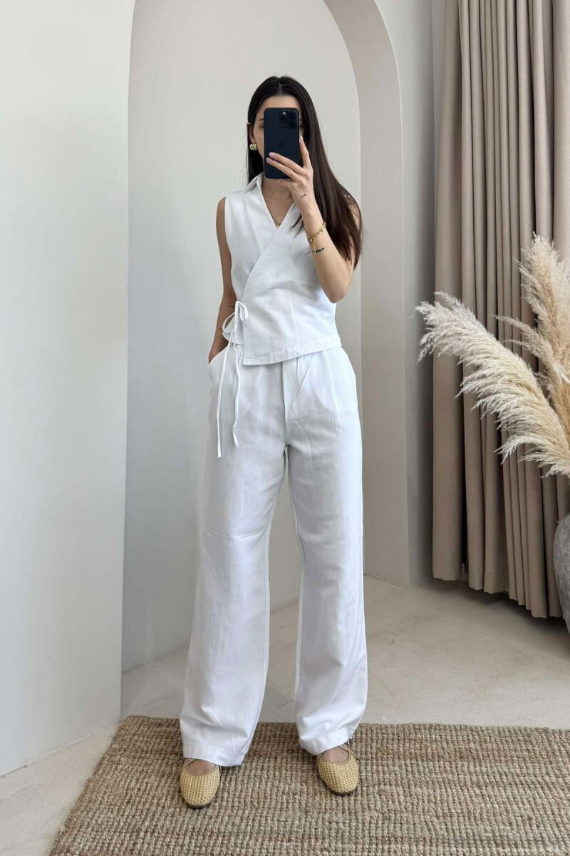 LINEN VEST+TROUSERS WOMAN SET WHITE-E BARDHE - 1