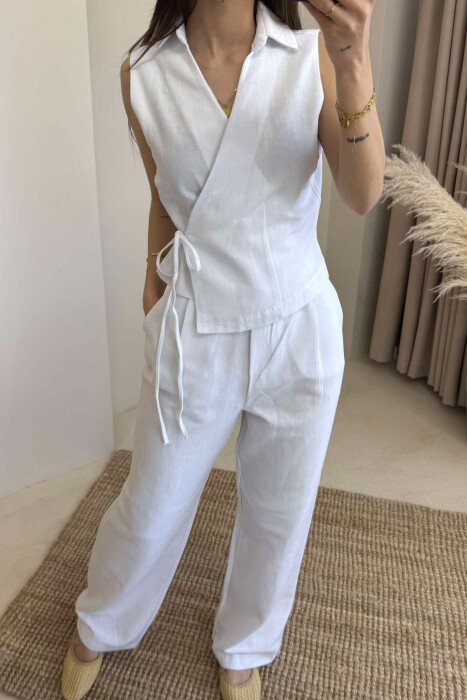 LINEN VEST+TROUSERS WOMAN SET WHITE-E BARDHE - 3