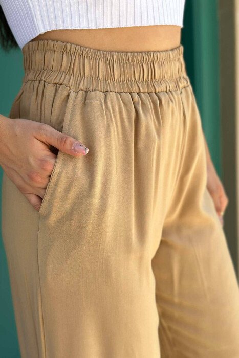 LINEN WIDE LEG ONE COLOR WOMAN TROUSERS BEIGE/BEZHE - 5