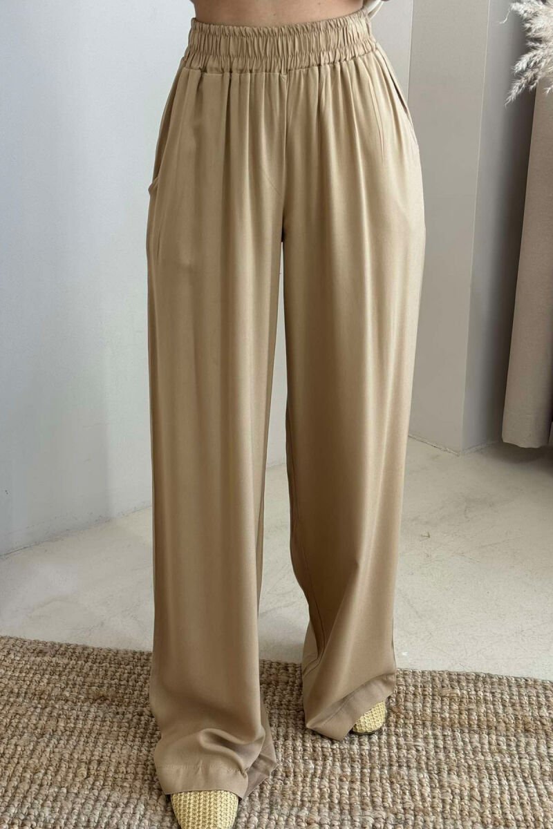 LINEN WIDE LEG ONE COLOR WOMAN TROUSERS BEIGE/BEZHE - 4