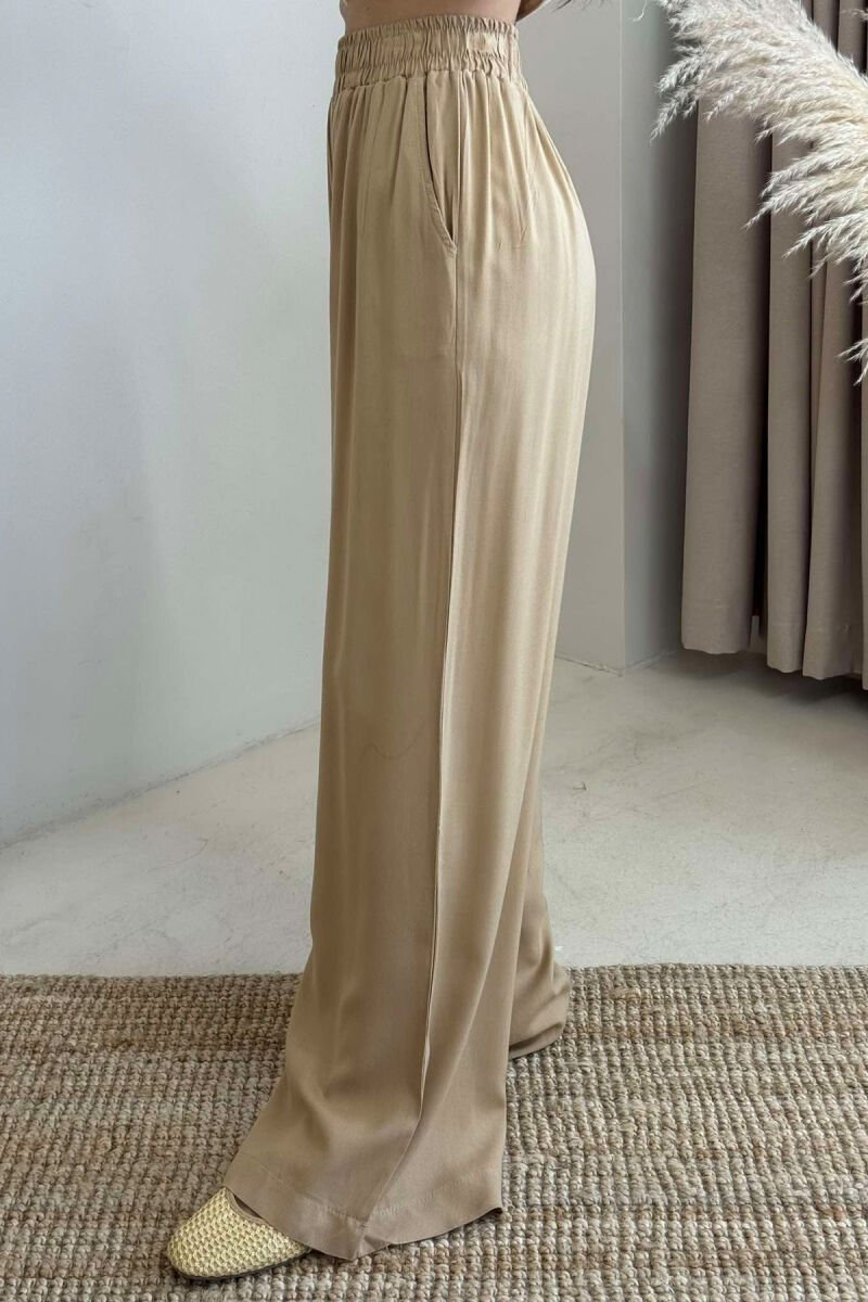 LINEN WIDE LEG ONE COLOR WOMAN TROUSERS BEIGE/BEZHE - 6