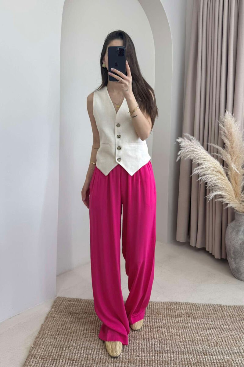 LINEN WIDE LEG ONE COLOR WOMAN TROUSERS FUCHSIA/CIKLAMI - 3