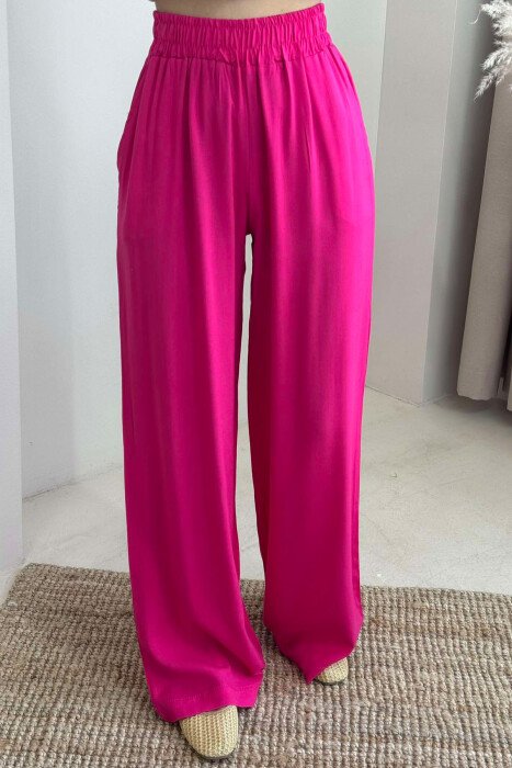 LINEN WIDE LEG ONE COLOR WOMAN TROUSERS FUCHSIA/CIKLAMI - 4