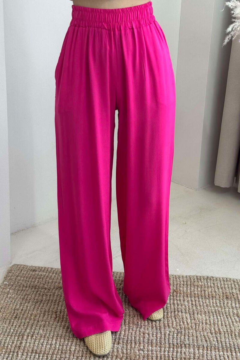 LINEN WIDE LEG ONE COLOR WOMAN TROUSERS FUCHSIA/CIKLAMI - 4