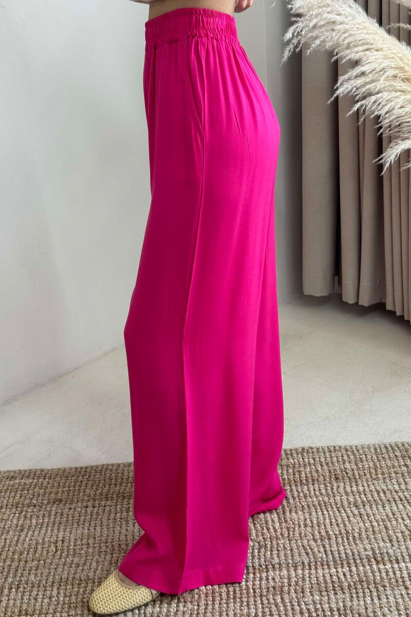LINEN WIDE LEG ONE COLOR WOMAN TROUSERS FUCHSIA/CIKLAMI - 5