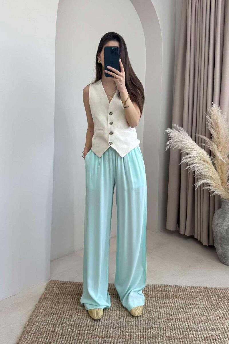 LINEN WIDE LEG ONE COLOR WOMAN TROUSERS MINT/MENTE - 1