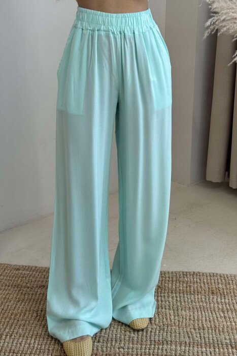 LINEN WIDE LEG ONE COLOR WOMAN TROUSERS MINT/MENTE - 3