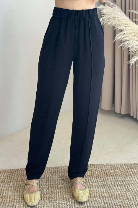 LINEN ONE COLOR WOMAN TROUSERS BLACK/ E ZEZE - 2