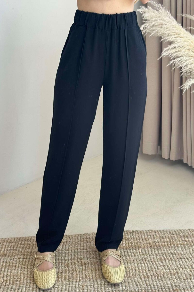 LINEN ONE COLOR WOMAN TROUSERS BLACK/ E ZEZE - 2